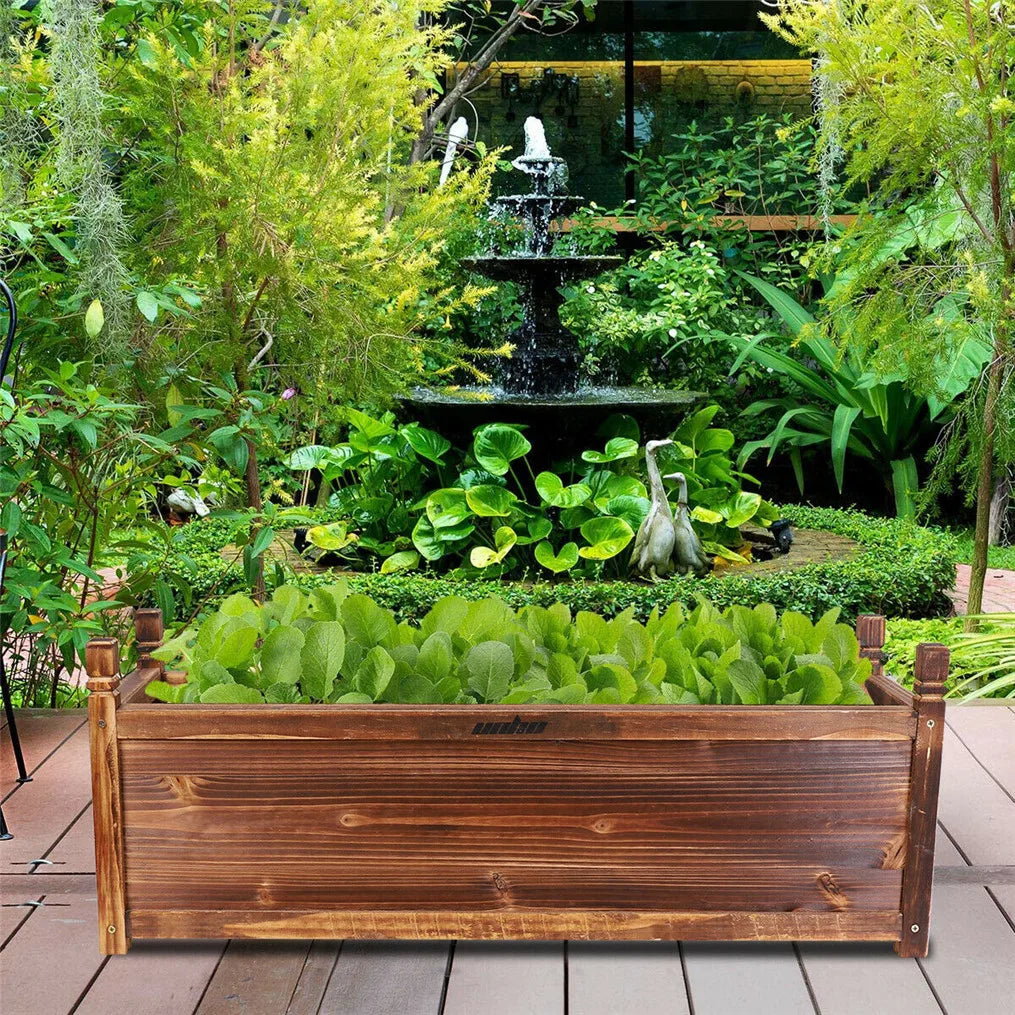 Wooden Raised Planter Box - 90x30x34cm - Dark Brown