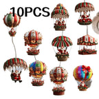 OEM Santa Claus Parachute Wooden Hanging Ornaments 10 Pack