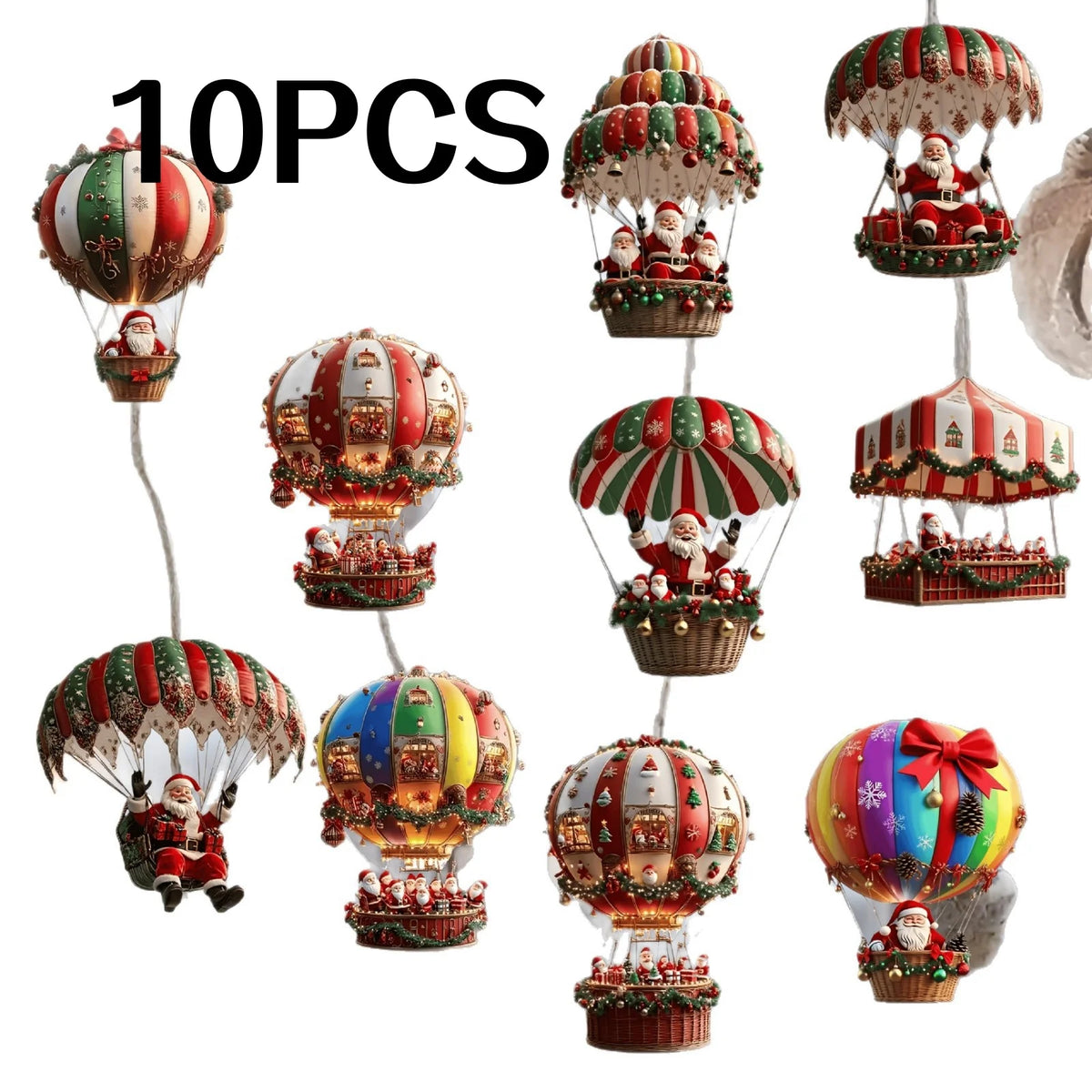 OEM Santa Claus Parachute Wooden Hanging Ornaments 10 Pack