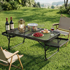 OEM Folding Camping Table Aluminium Mesh Top Black 88x40x27cm