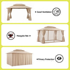 OEM Outdoor Gazebo Canopy Steel Frame Curtains Beige 3x4m