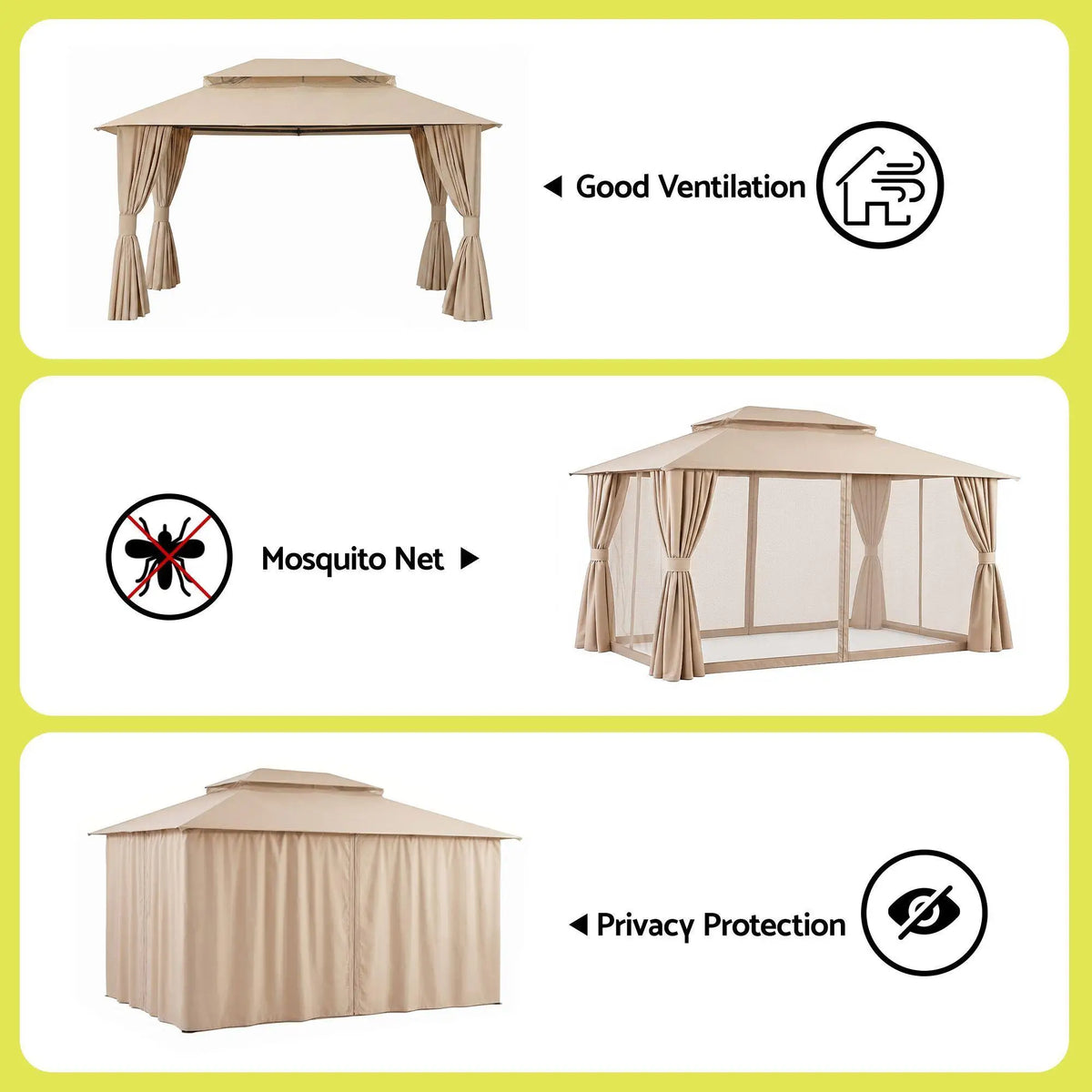 OEM Outdoor Gazebo Canopy Steel Frame Curtains Beige 3x4m