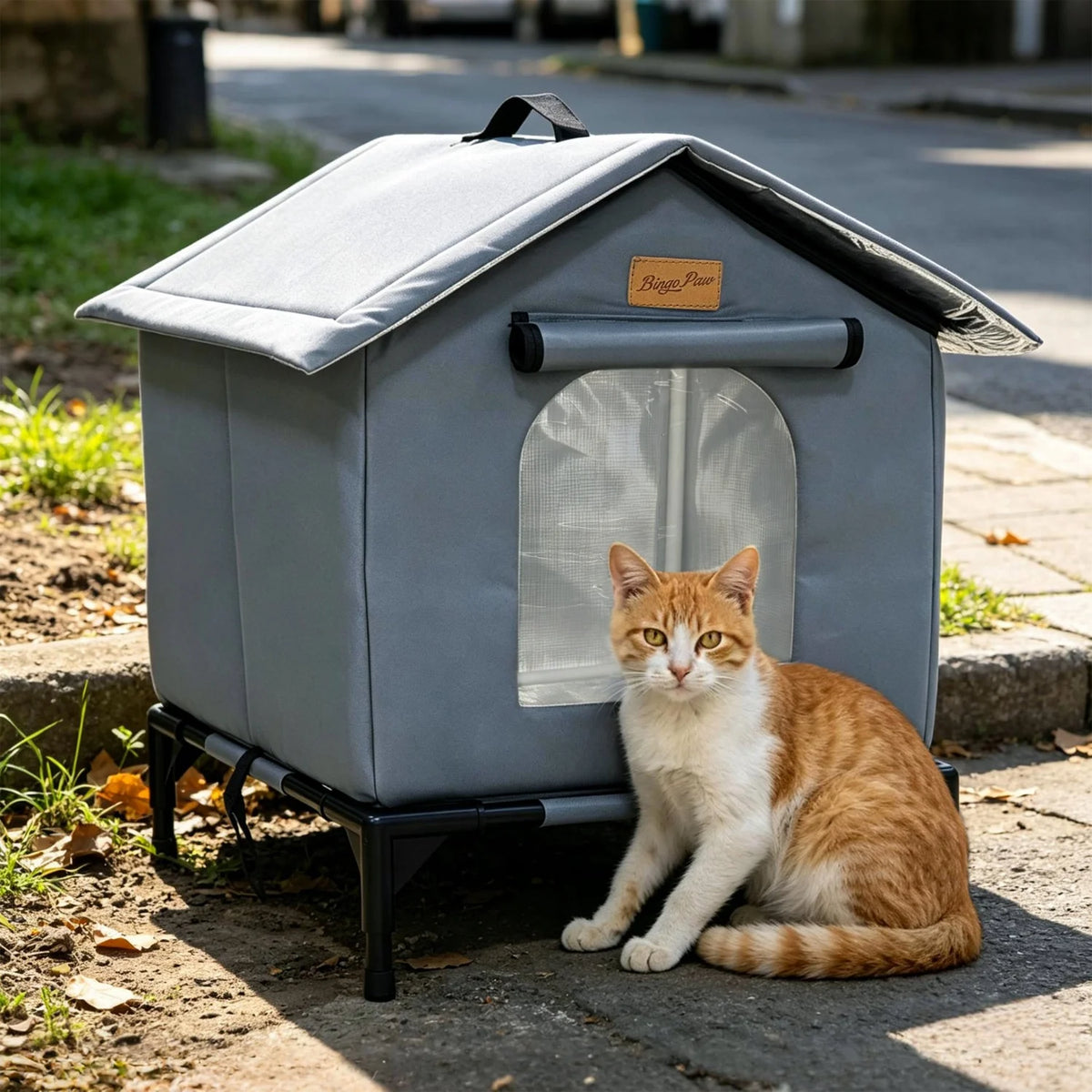 OEM Insulated Outdoor Cat Shelter Waterproof Oxford Fabric Dark Grey 45x42x55cm