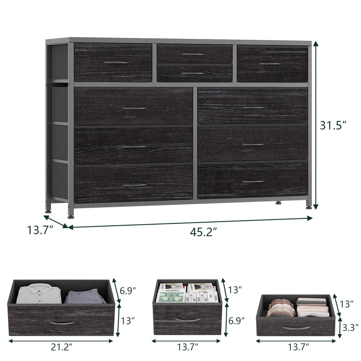 10-Drawer Storage Dresser - MDF - Black