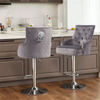 Swivel Bar Stool – Adjustable - Grey Velvet - 1 pcs