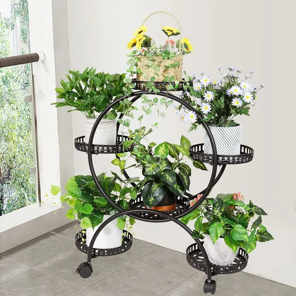 OEM Plant Stand Balcony Wheels Black 72.5x32.5x78.5CM