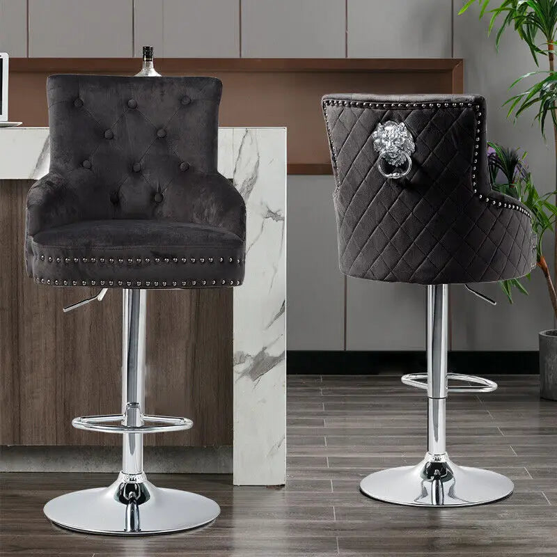 Swivel Bar Stool – Adjustable - Grey Velvet - 1 pcs