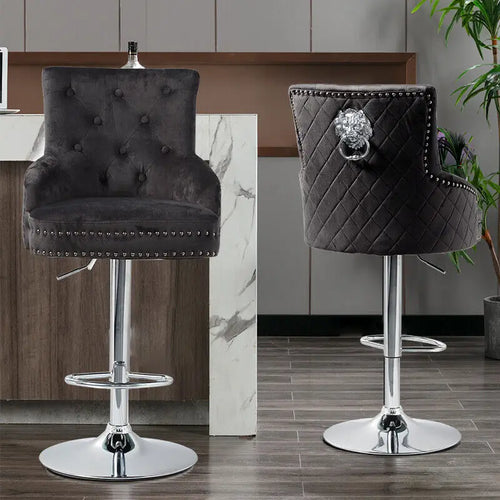 Swivel Bar Stool – Adjustable - Grey Velvet - 1 pcs