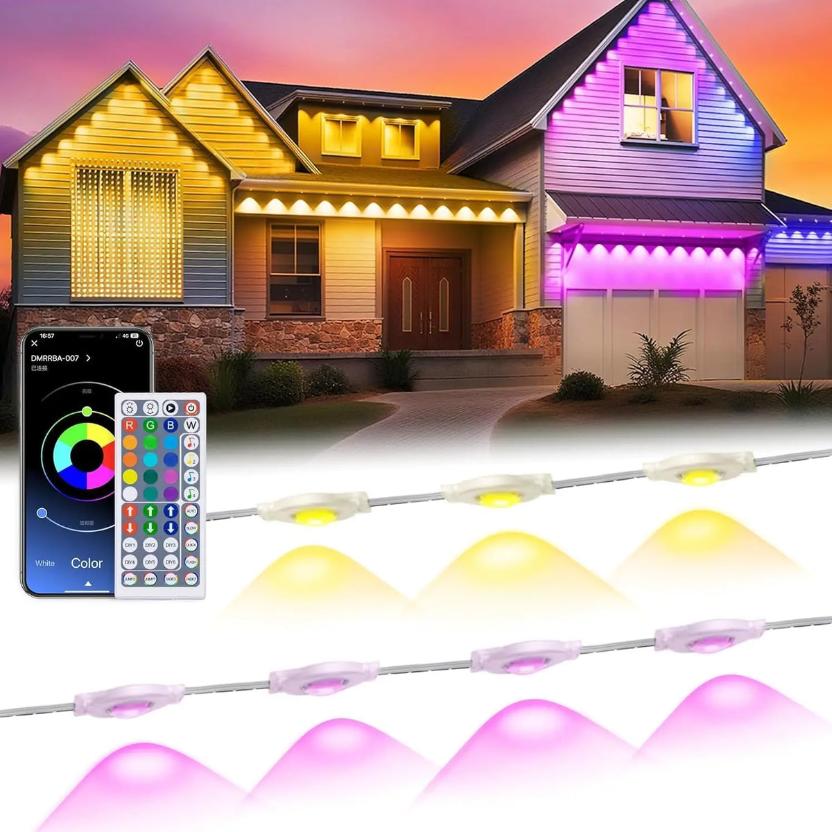 OEM Permanent Outdoor Lights Smart RGB APP Remote Control IP67 30m