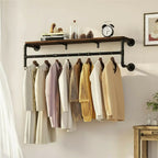 Industrial Pipe Clothing Rack with Shelf - Black