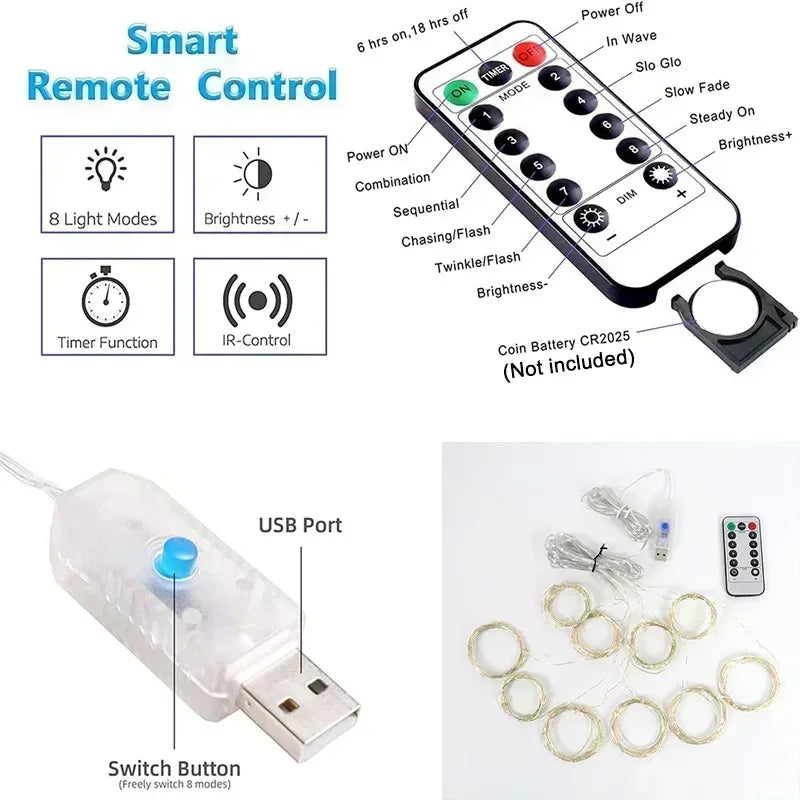 OEM Curtain LED String Lights USB Remote 8 Modes 600 LED 6Mx3M