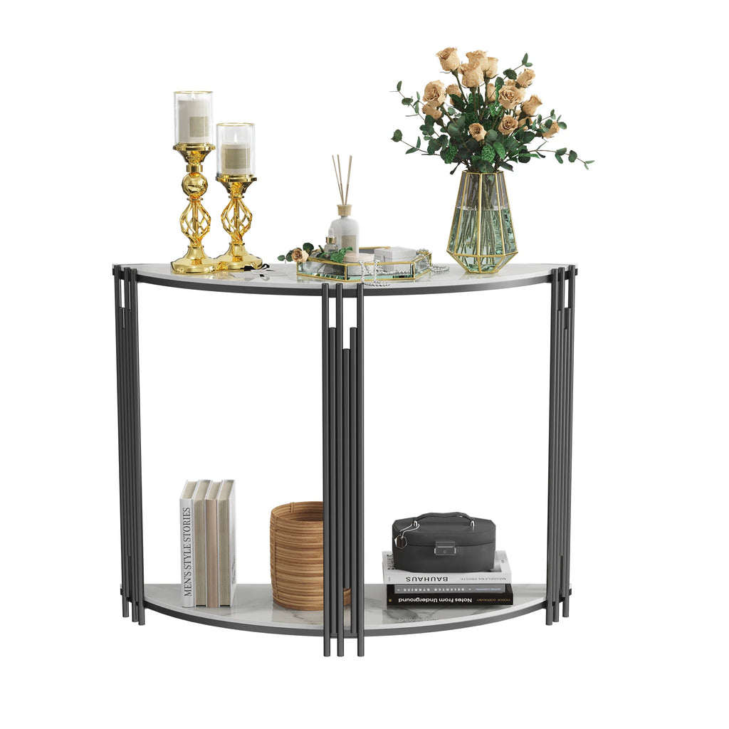 OEM Console Table Half Moon Sintered Stone Top White