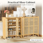 Bamboo Shoe Storage Cabinet - 6 Tier with Doors - Natural Wood