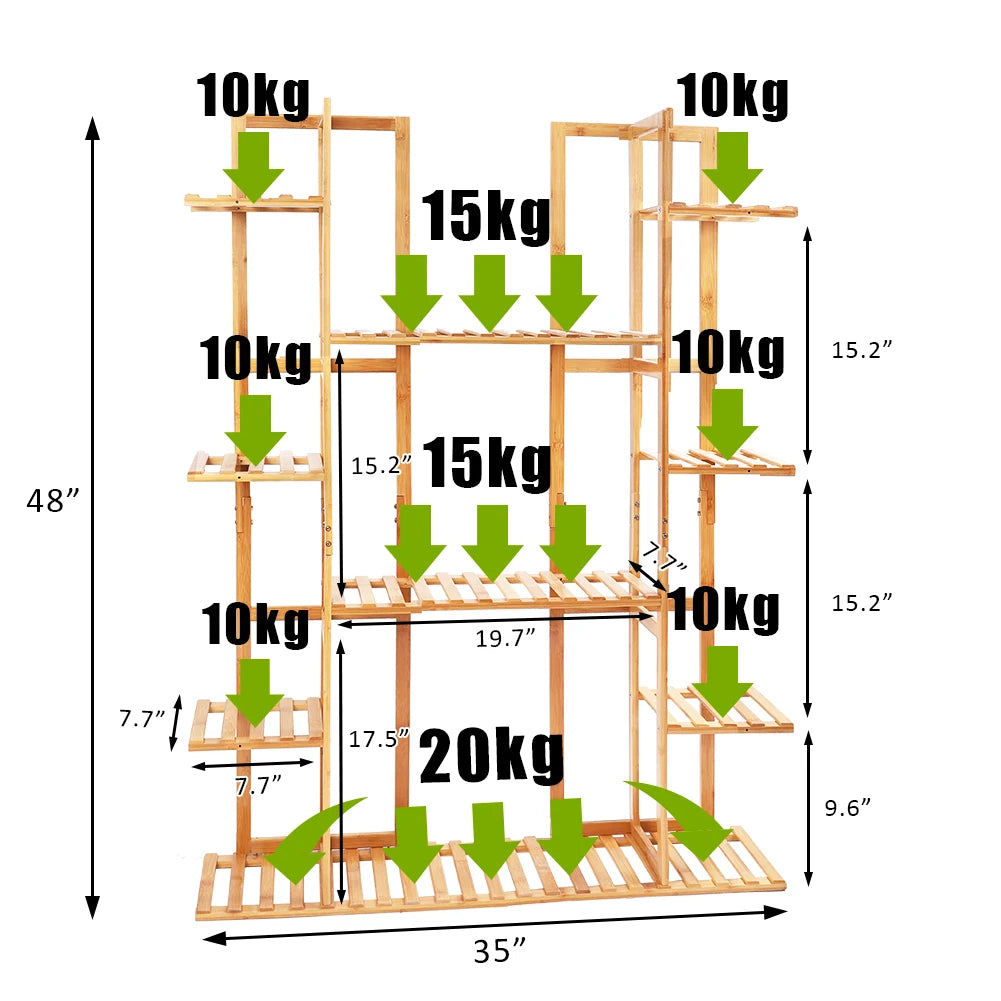 OEM Plant Stand 9-Tier Bamboo Organizer Light Oak
