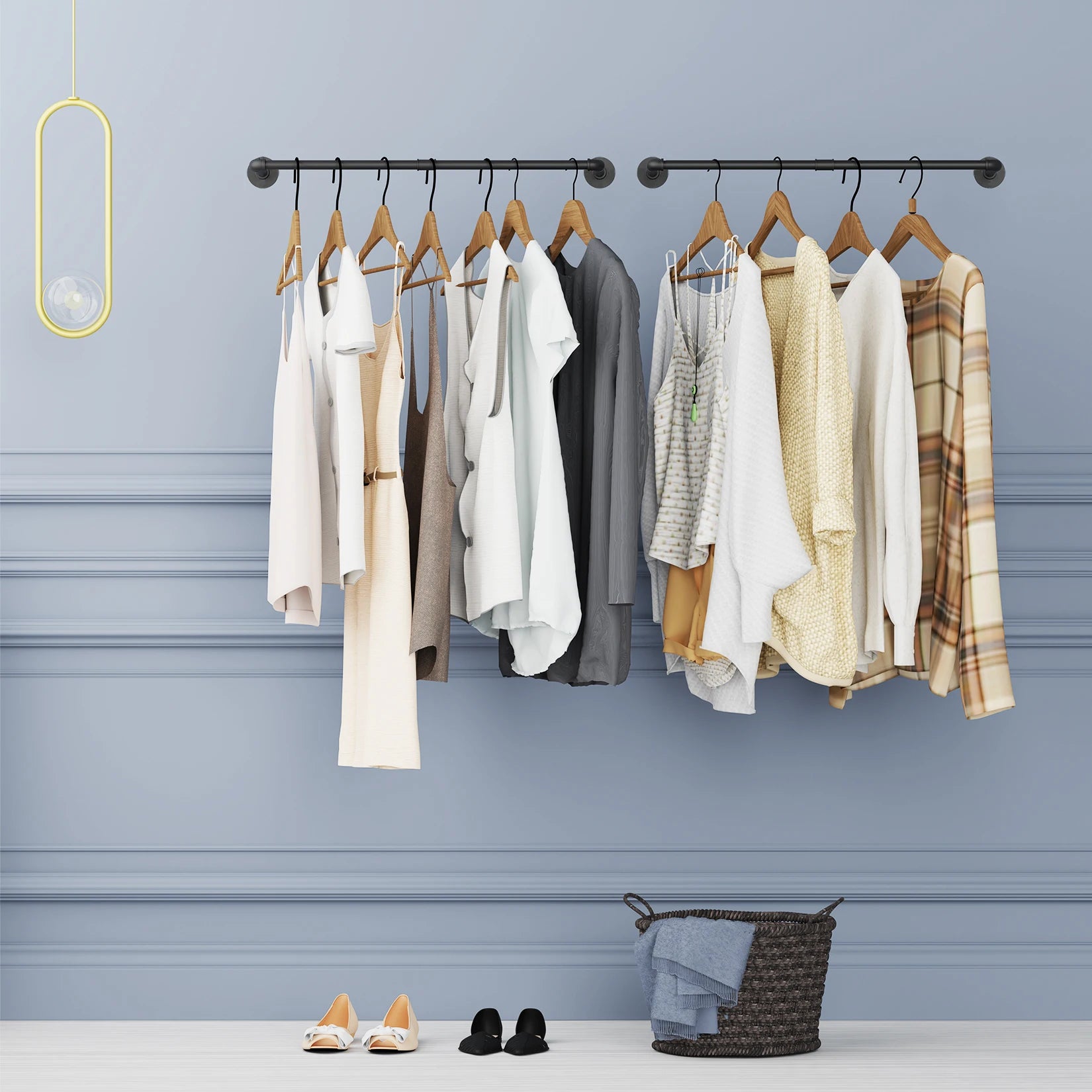Industrial Pipe Clothes Rail – Wall Mounted - Black