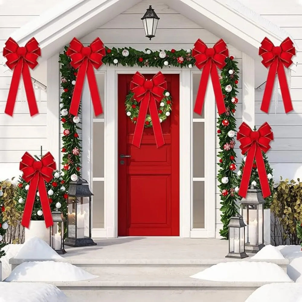 OEM Christmas Bow Velvet Glitter Edge Red 30x24cm
