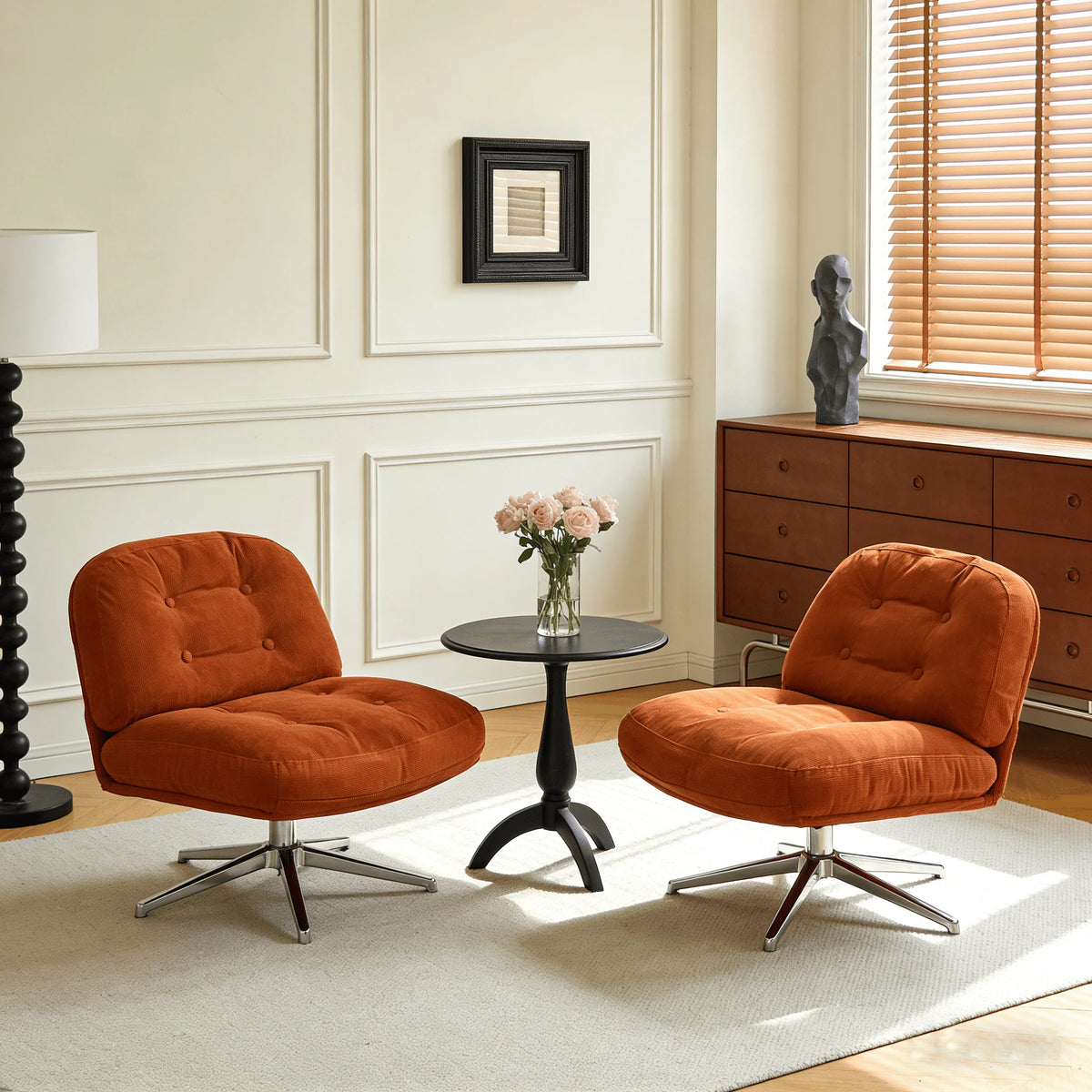OEM Swivel Lounge Chair Cushioned Tufted Backrest Orange