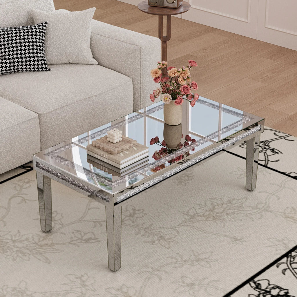 OEM Coffee Table Rectangular Mirrored Crystal Inlay 120CM