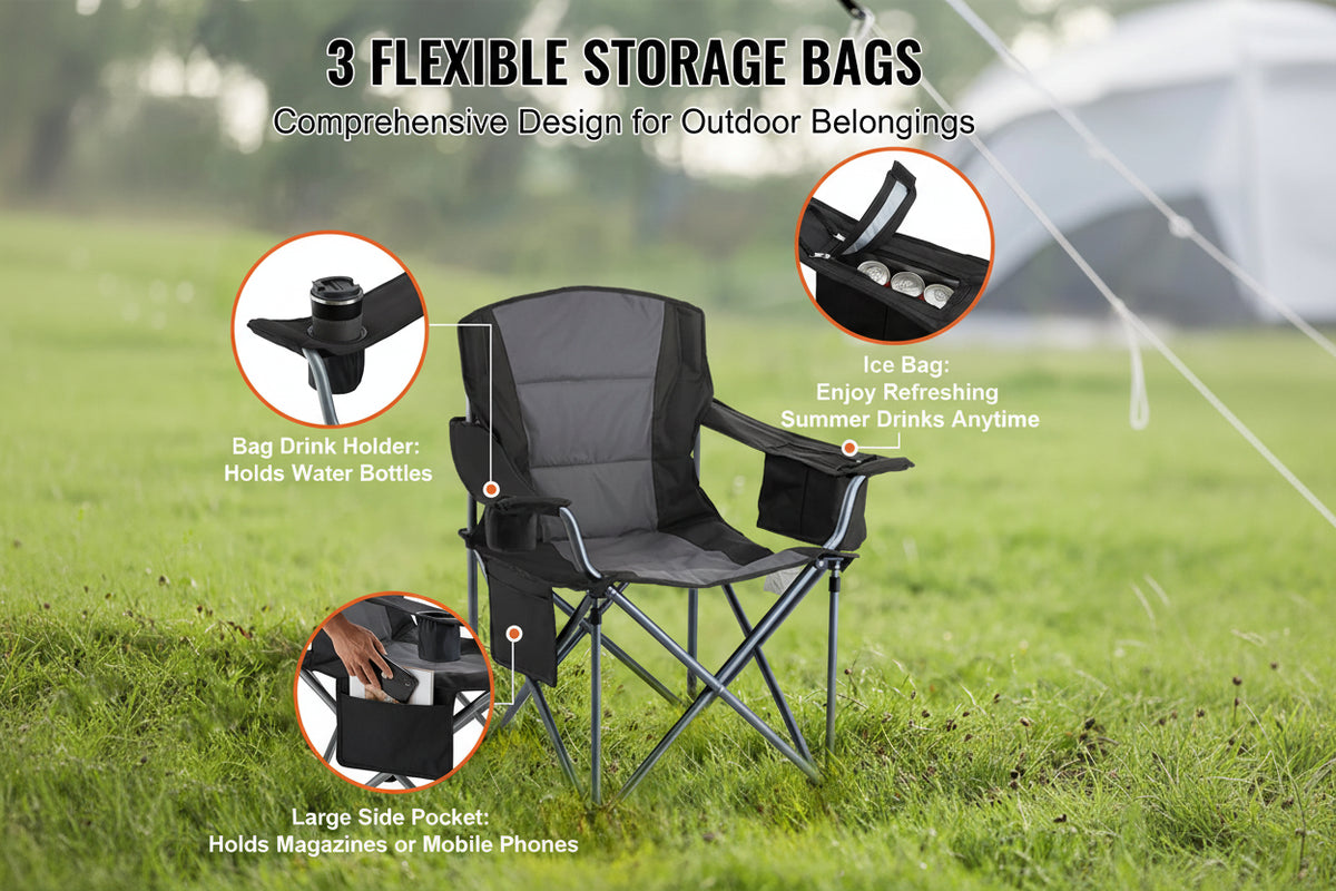 OEM Portable Folding Camping Chair Cup Holder Grey 98x63x99cm