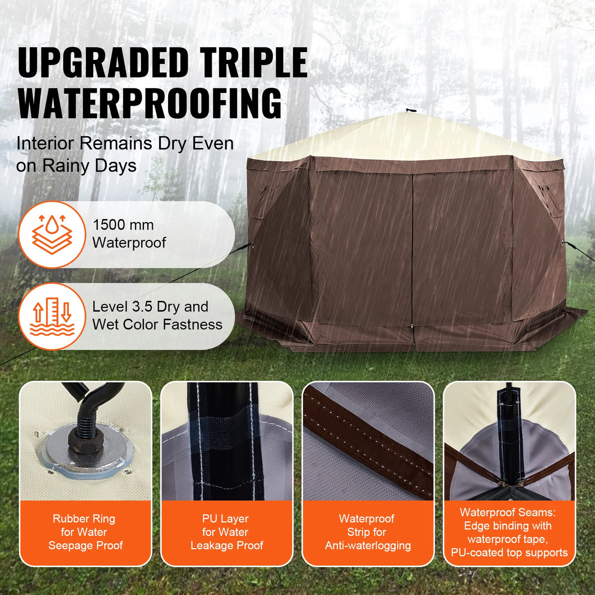 OEM Pop Up Gazebo Screen Tent 6-Sided Privacy Panels Brown 11.5x11.5x7.5ft