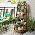 Plant Stand - 4-Tier Ladder Shelf - Wooden Design - Brown