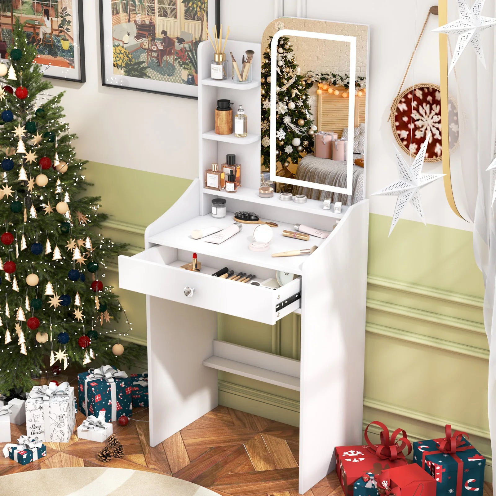 OEM Makeup Vanity Desk LED Mirror Storage White