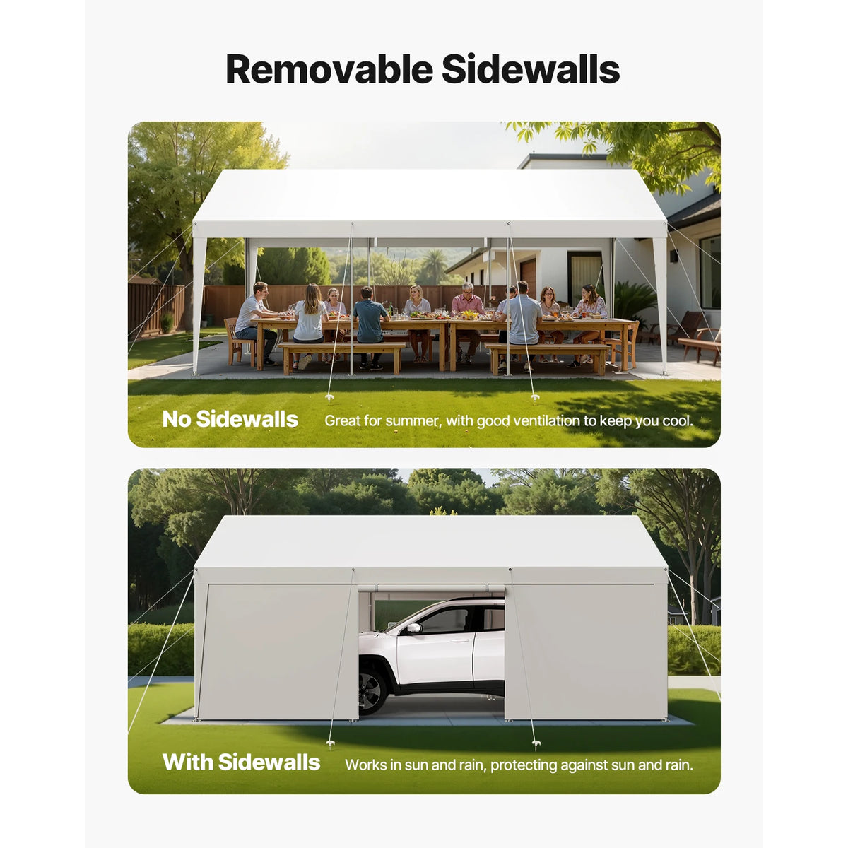 OEM Portable Carport Canopy Removable Sidewalls Zipper Door White 12x20ft