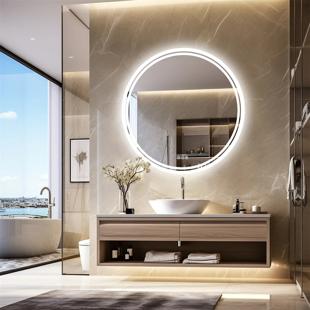 OEM Bathroom Mirror Round LED Touch Sensor Silver