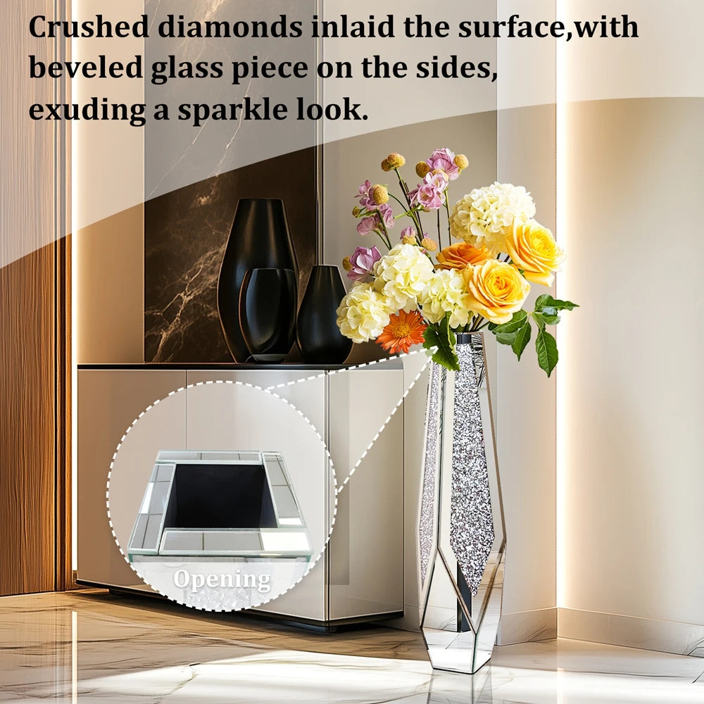 OEM Floor Vase Crushed Diamond Mirrored Design White Large