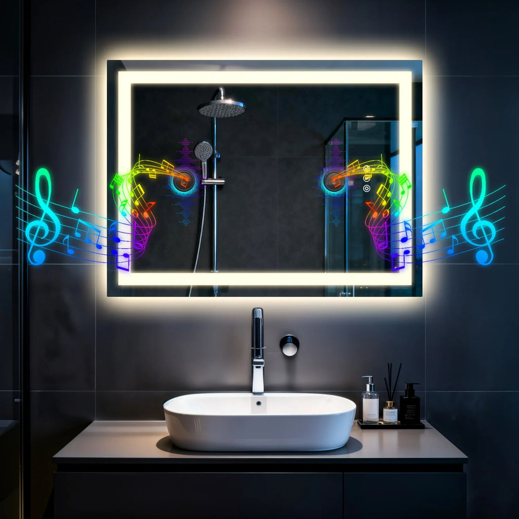 OEM Bathroom Mirror LED Backlit Bluetooth Speaker Silver