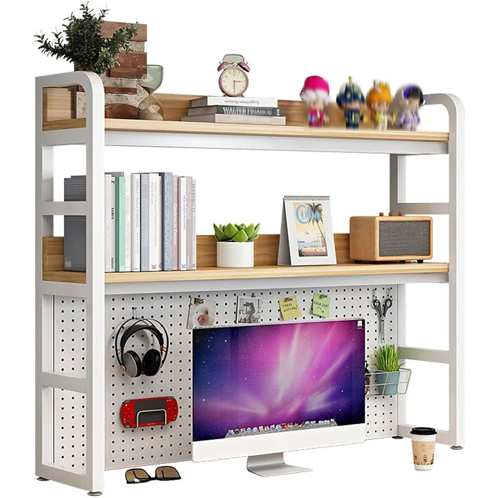 OEM Desktop Hutch Bookshelf 2-Tier Heavy Duty Metal White