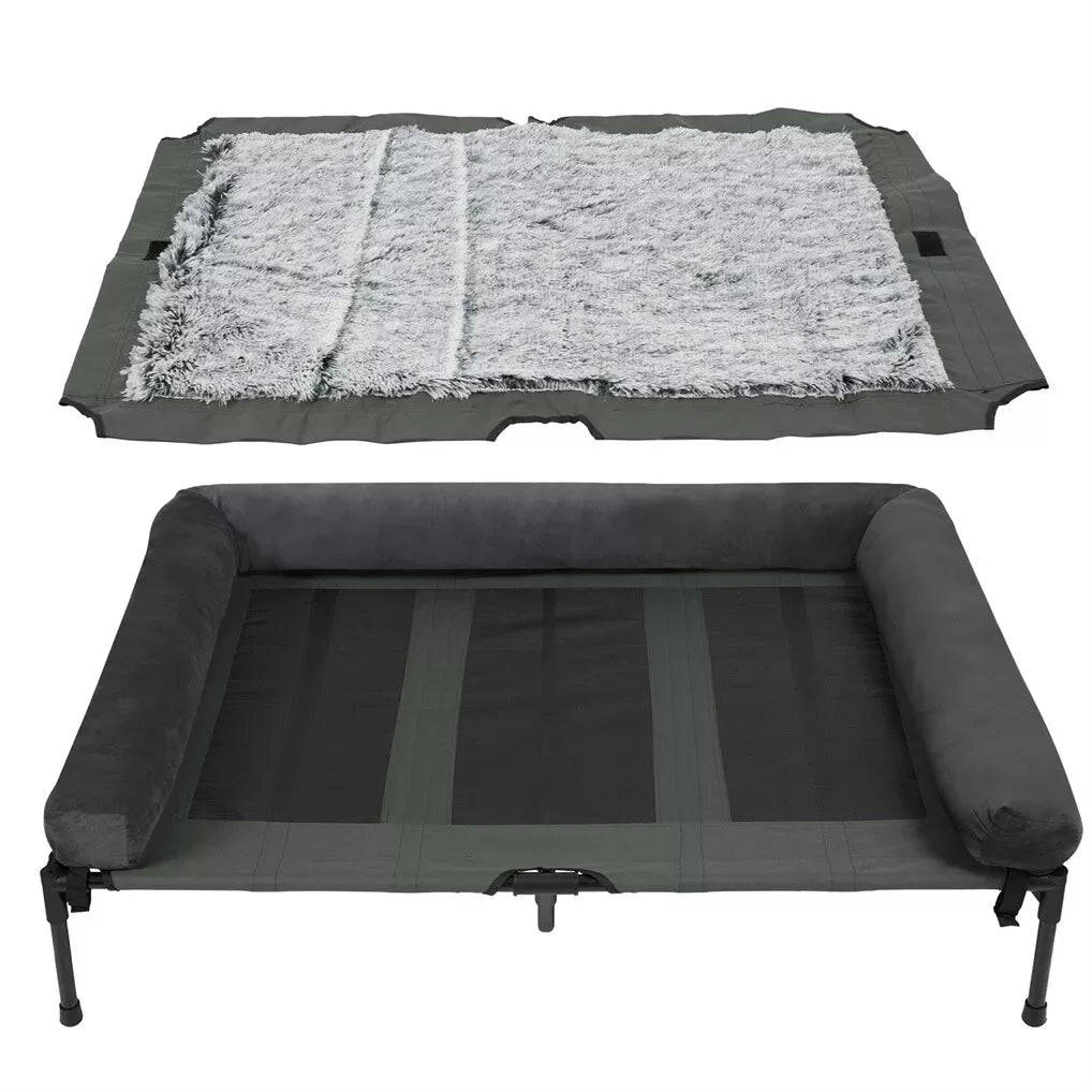 OEM Pet Bed Elevated Cooling Detachable Plush Bolster Gray Large