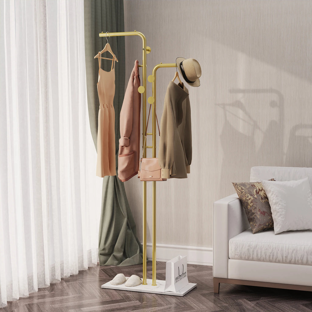 OEM Clothes Rack Heavy Duty Dual-Pole Metal Stone Base