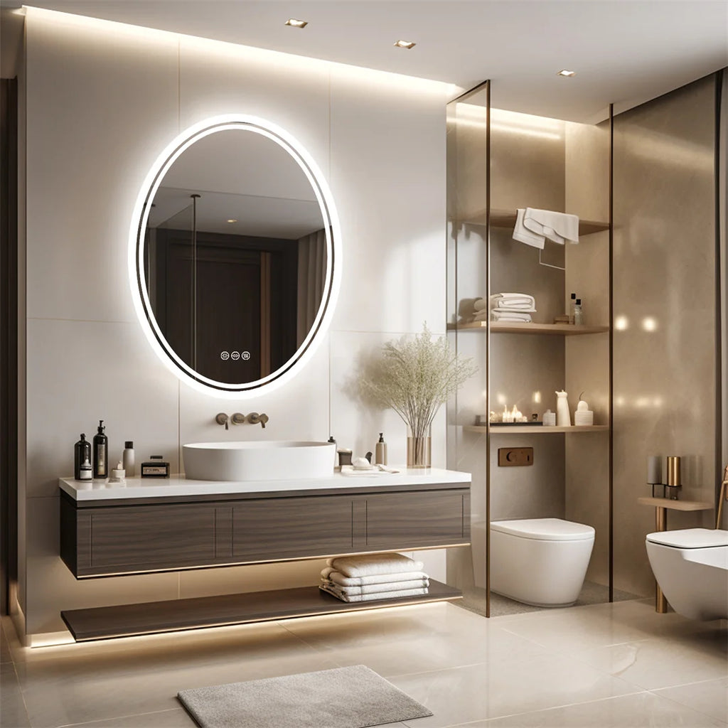 OEM Bathroom Mirror Oval LED Backlit Silver
