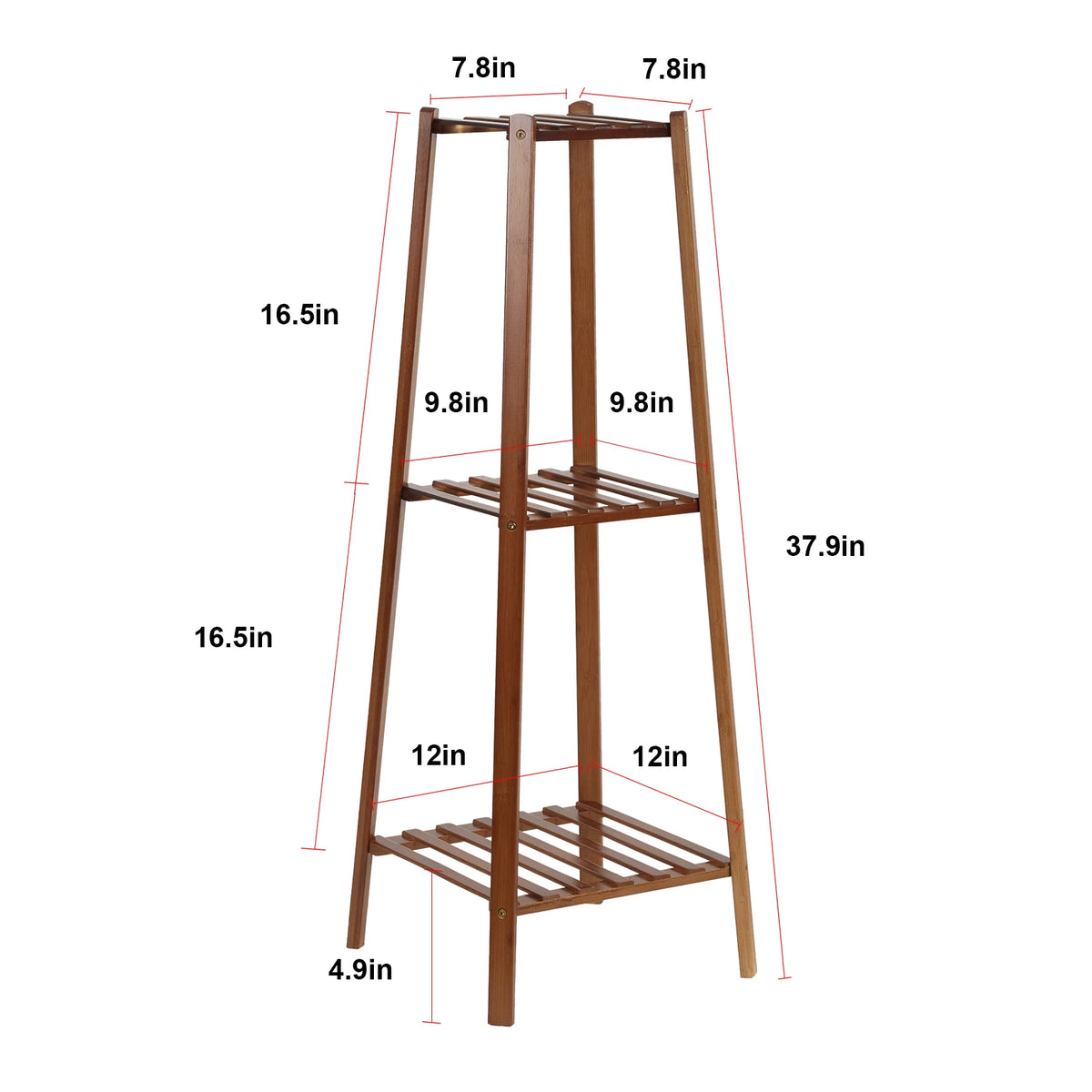 OEM Plant Stand 3-Tier Bamboo Walnut Brown 42x42x96CM