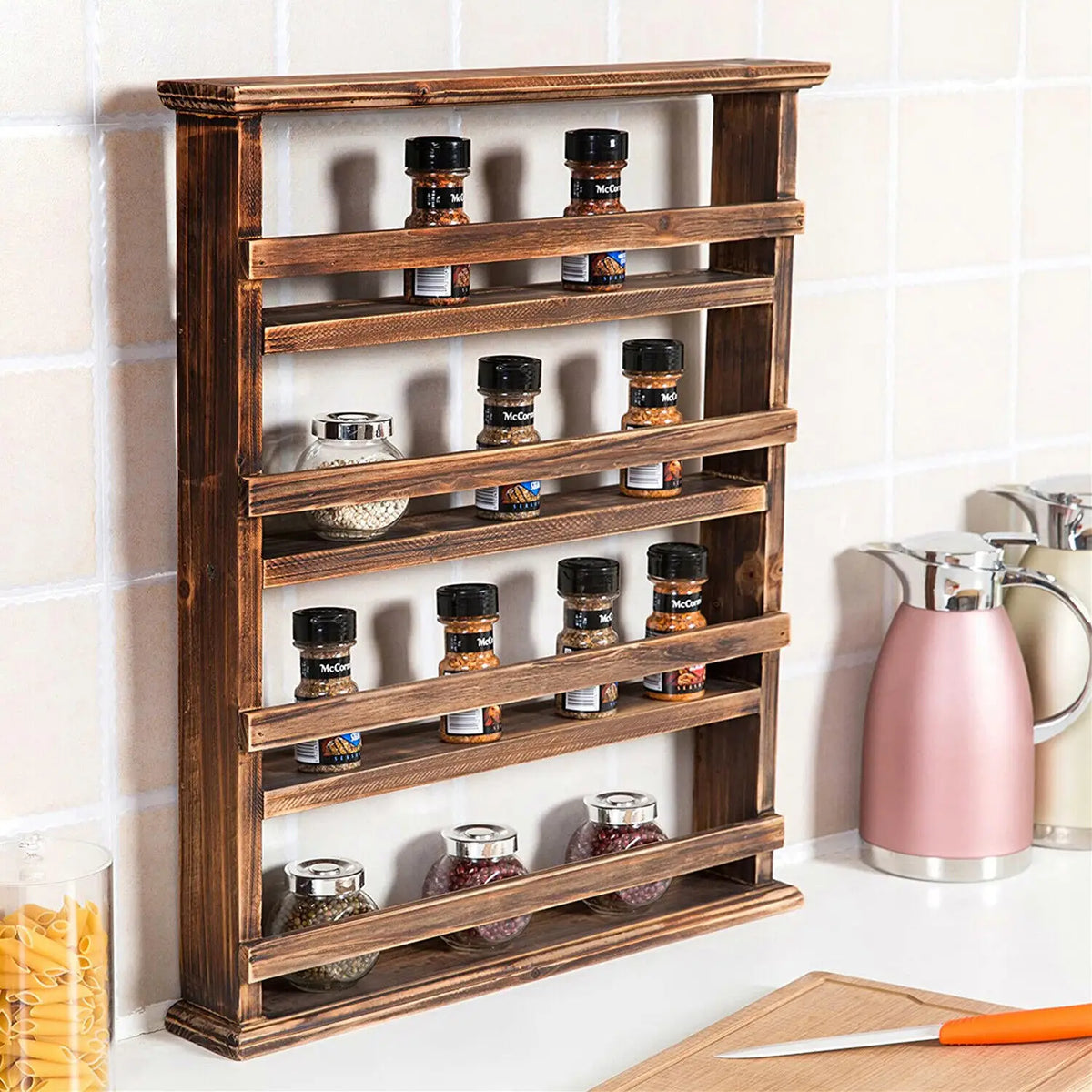 OEM Floating Shelf Wooden 4-Tier Dark Brown