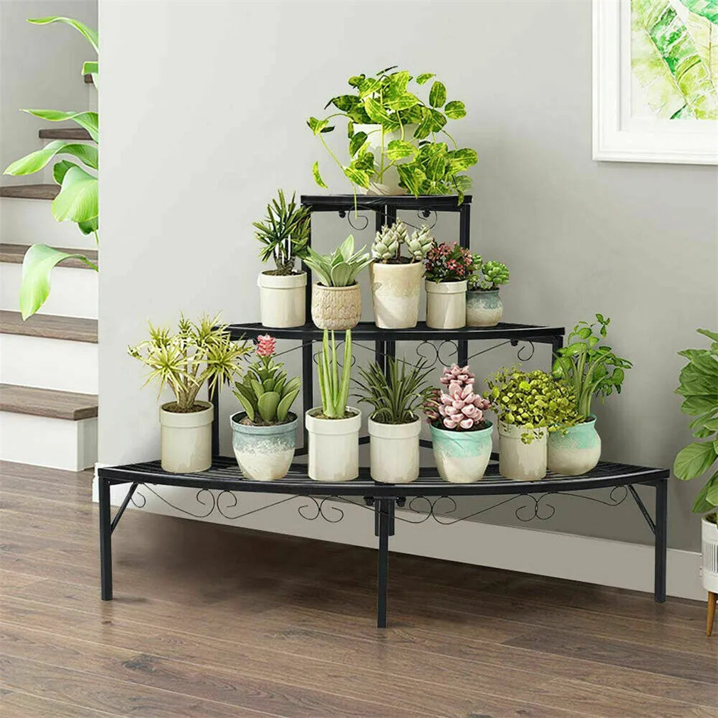 OEM Plant Stand 3-Tier Quarter Round Metal Corner Shelf