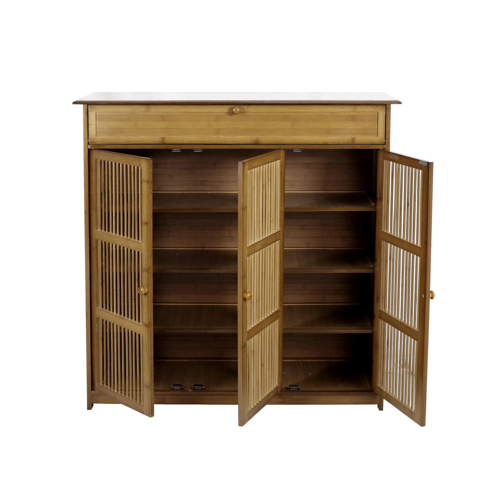 OEM Shoe Cabinet 4-Tier Bamboo Storage 3 Doors Brown Wood