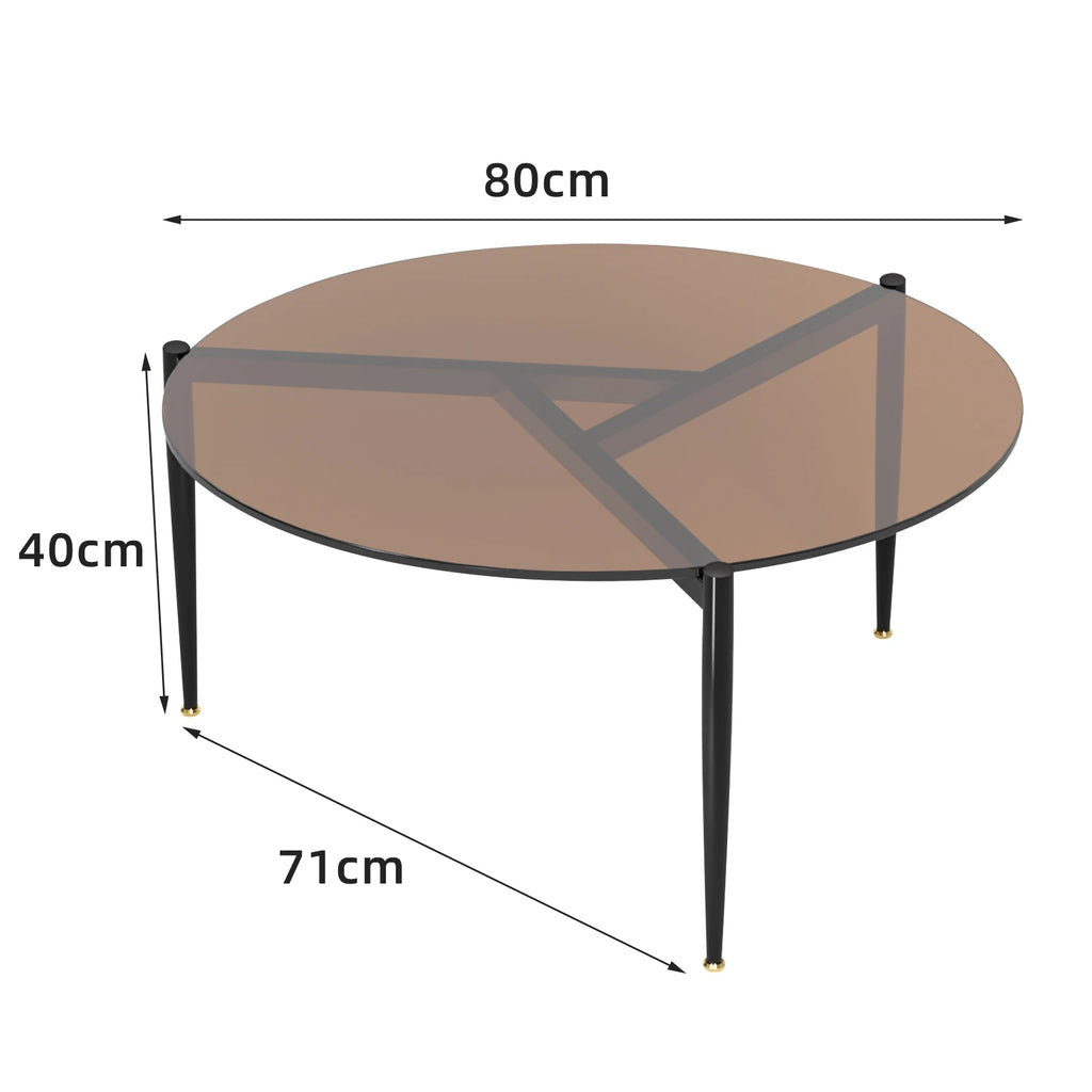 OEM Coffee Table Round Tempered Glass Top Metal Legs Brown Tinted