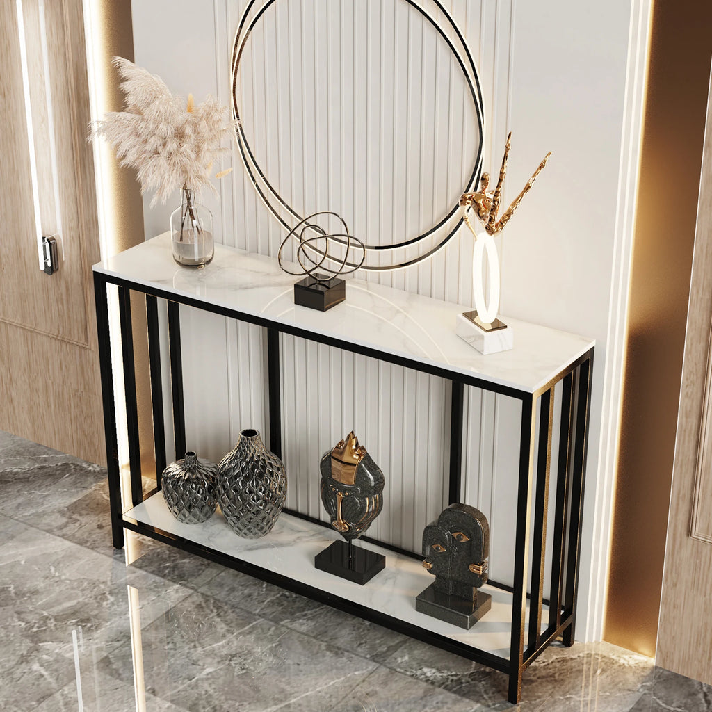 OEM Console Table Sintered Stone Top Metal Frame White 120x30x78cm