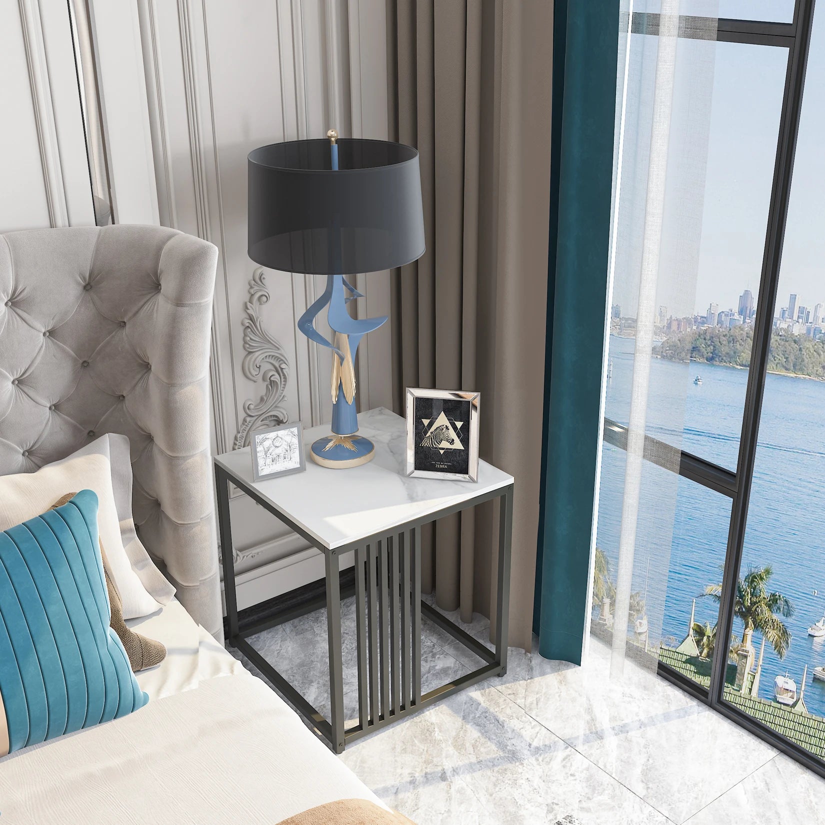 OEM Side Table Marble Effect Top White