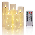OEM Flameless LED Candle Set Star String Lights Remote Timer Gold 5 Pack