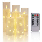 OEM Flameless LED Candle Set Star String Lights Remote Timer Gold 5 Pack