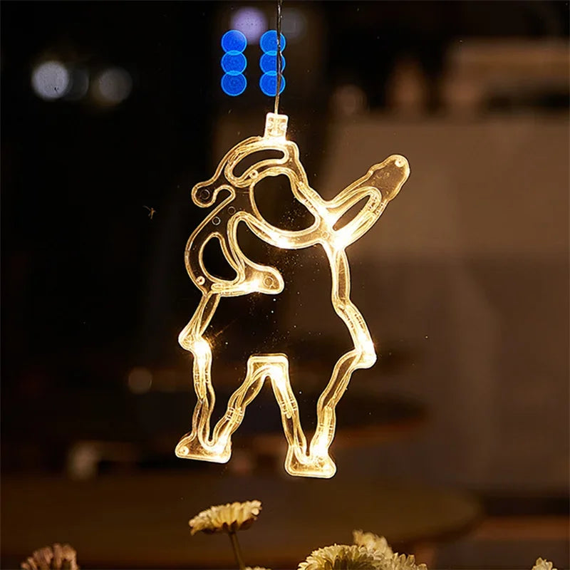 OEM Christmas LED Window Hanging Light Santa Claus Warm White