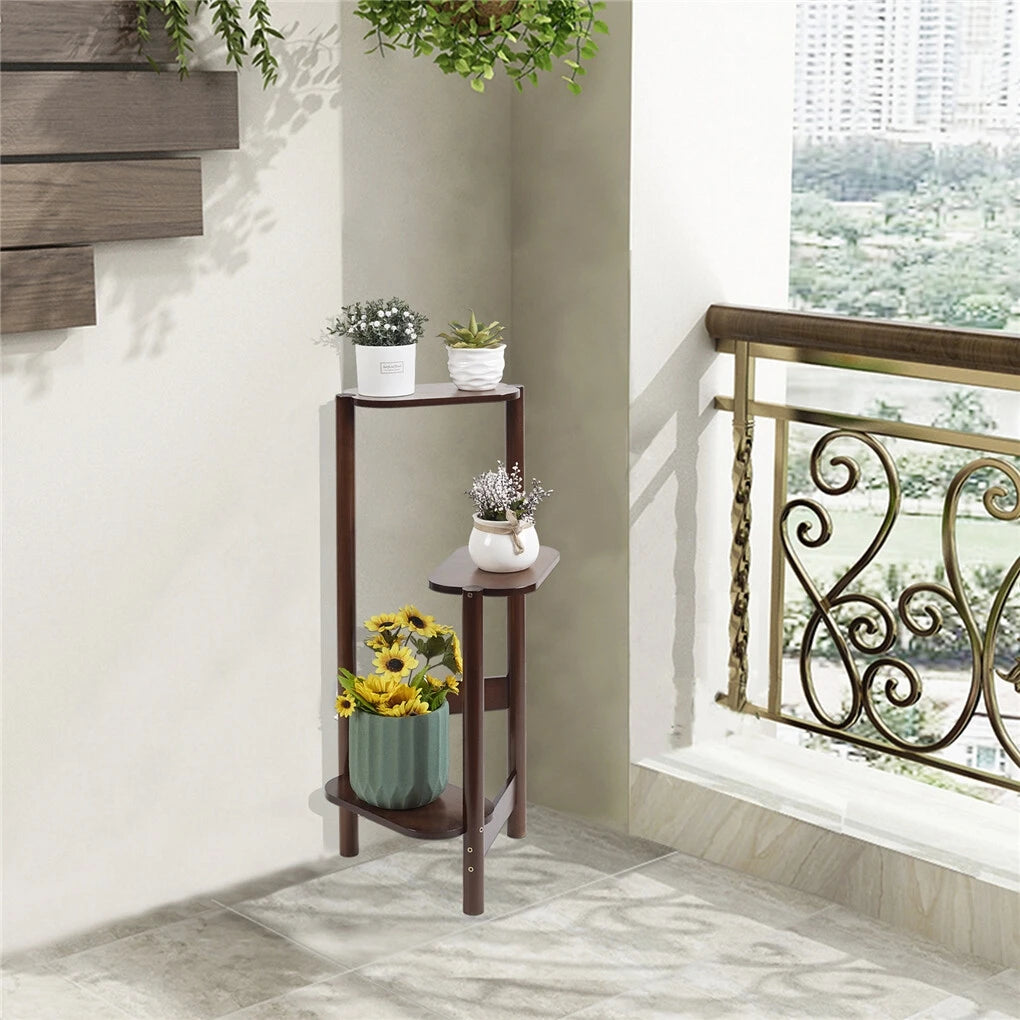 OEM Plant Stand 3-Tier Bamboo Corner Shelf Natural