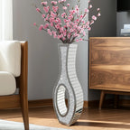 OEM Floor Vase Mirrored Crushed Diamond Silver Tall