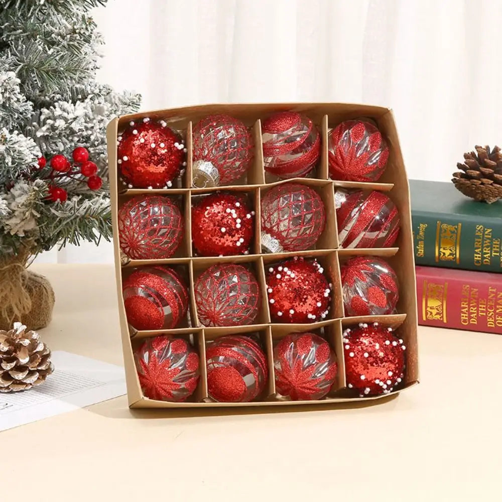 OEM Christmas Ball Ornaments Glitter Electroplated Plastic Xmas Tree Hanging Baubles Red 6cm 16 Pack