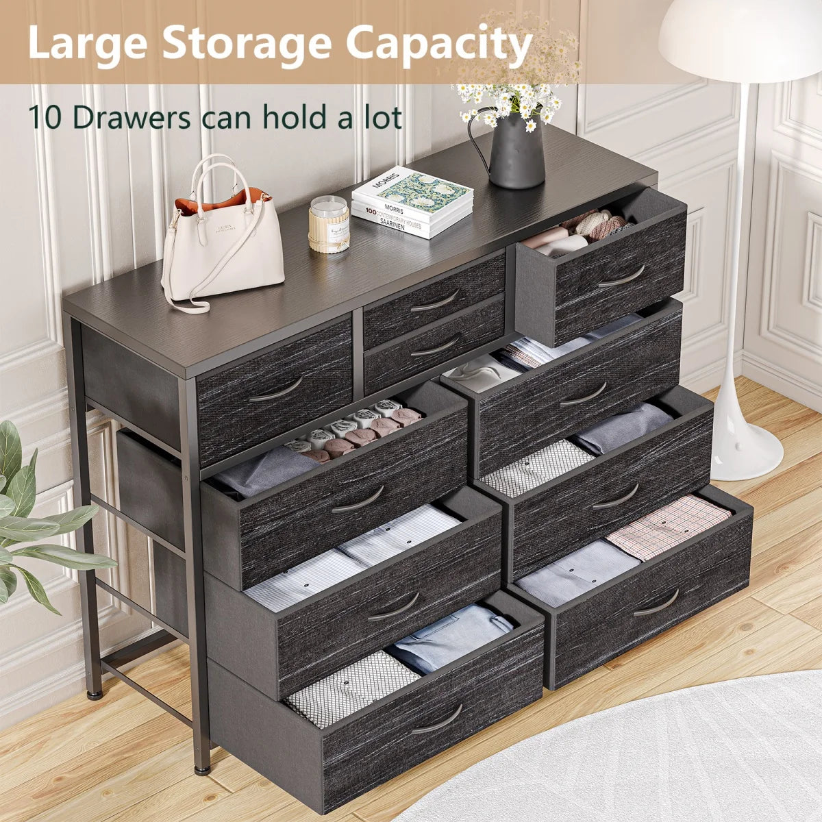 10-Drawer Storage Dresser - MDF - Black