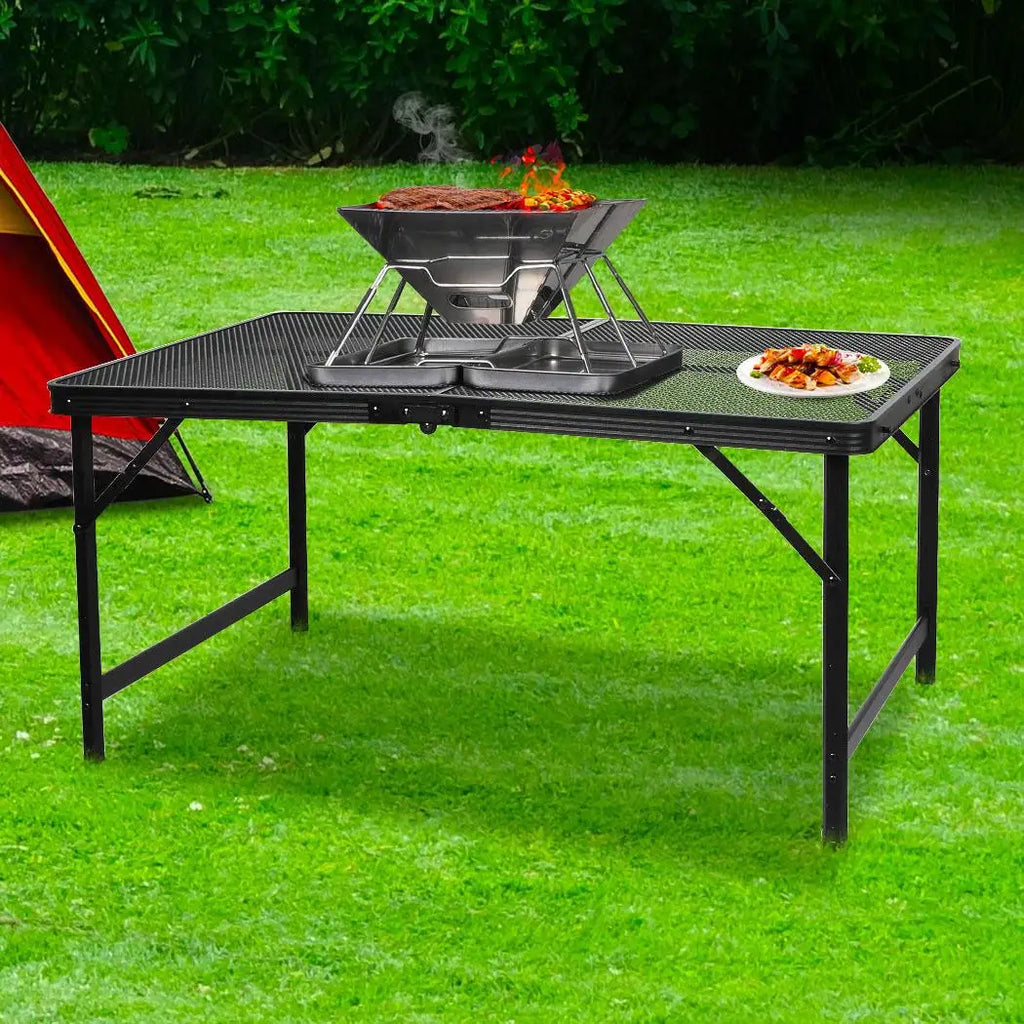 OEM Folding Grill Table Adjustable Height Steel Mesh Top Black 90 × 60 ×70cm