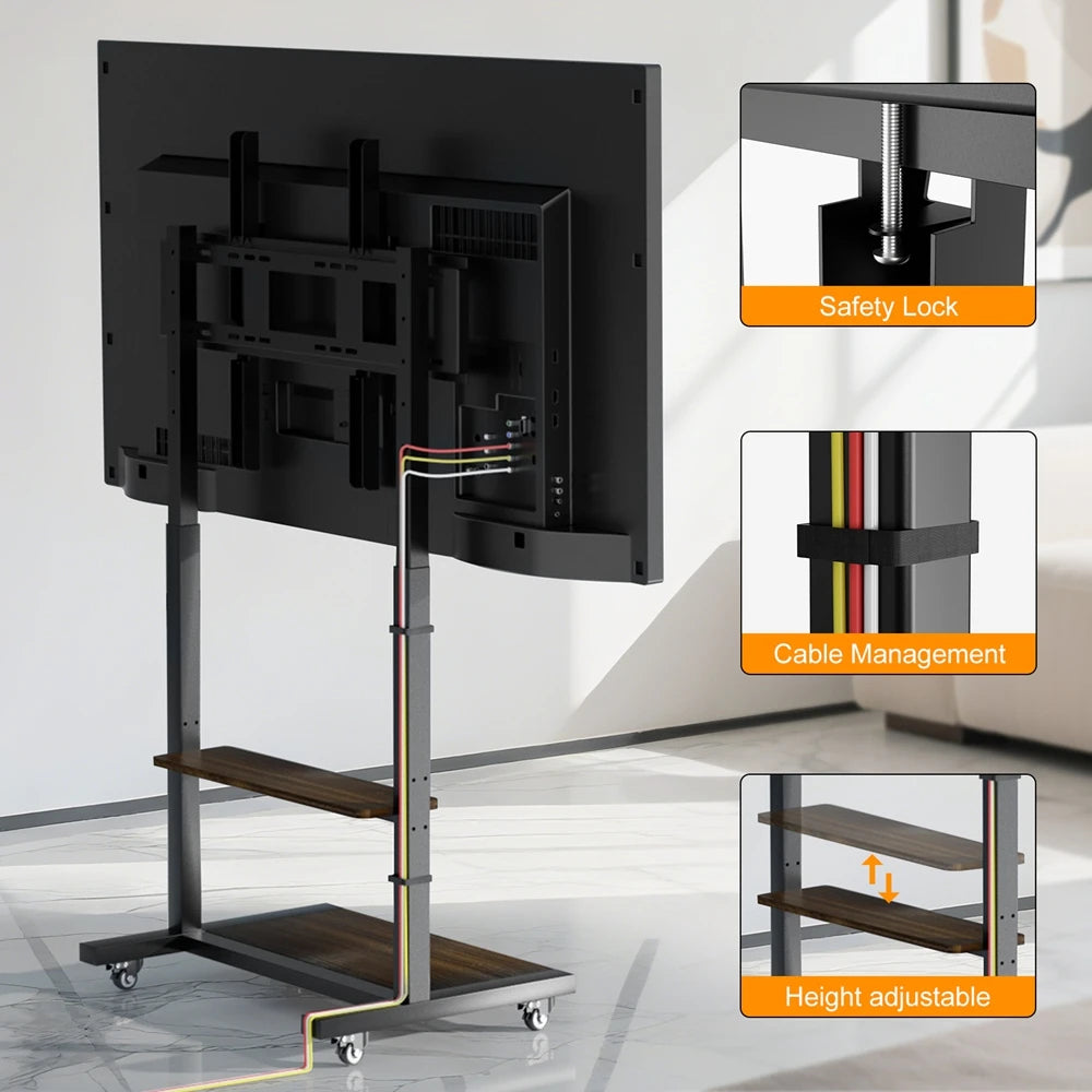 OEM TV Cart Lockable Wheels Storage Shelves Black 40-86 Inch